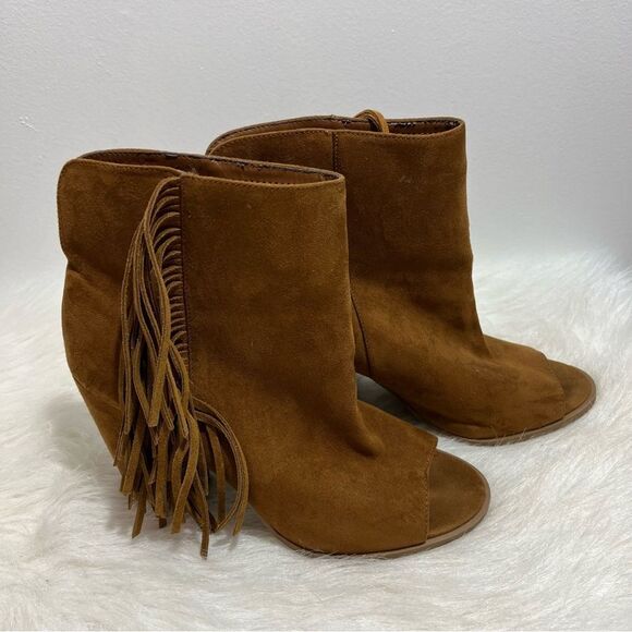 Dolce Vita Leather Suede Fringe Side Peep Toe Bootie -- 9.5 - Picture 3 of 9